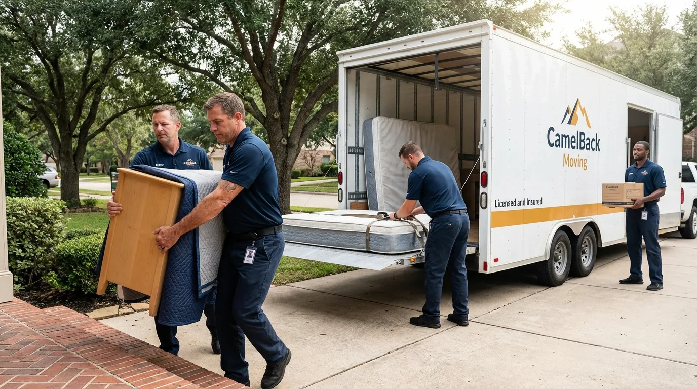 Crew loading residential truck for cross-state move from Rangely, CO